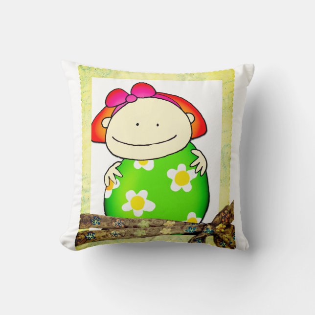 Chica de Cojín decorativo Flores Amarillas verdes (Anverso)