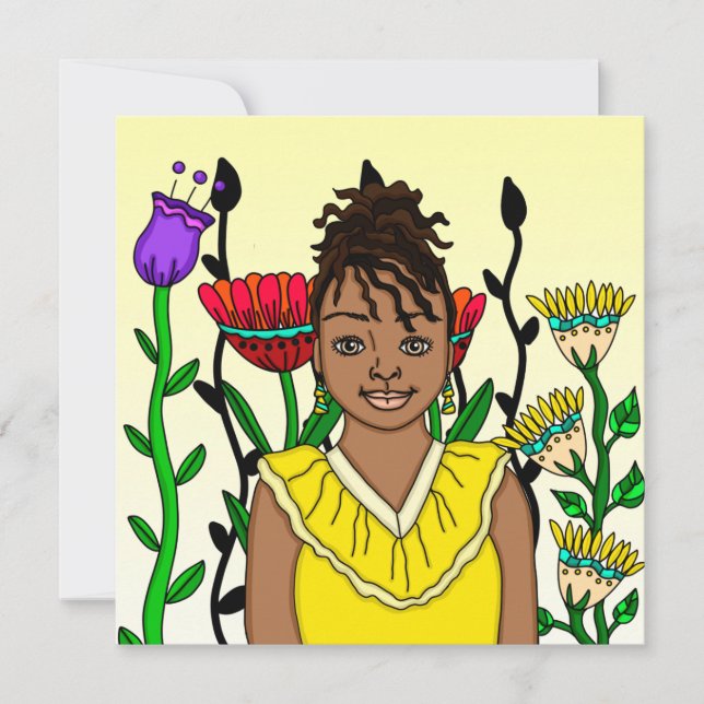 Chica de color con fondo floral (Anverso)