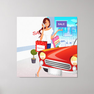 Chica de compras Lienzo envuelto