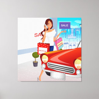 Chica de compras Lienzo envuelto