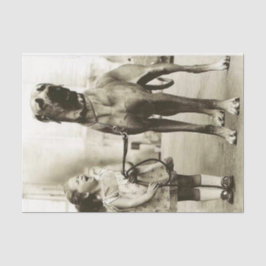 Chica de cosecha con papel de tapete de perro con 