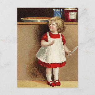 Chica de cosecha en tarjeta postal de vestir rojo