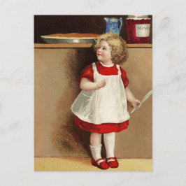 Chica de cosecha en tarjeta postal de vestir rojo