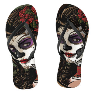 Chica de cráneo de azúcar - Par de chanclas