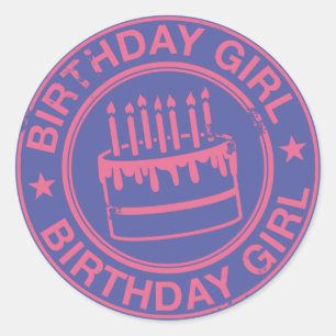 Chica de cumpleaños -efecto de sello de goma rosa-