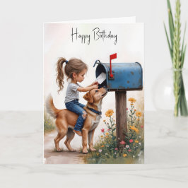 Chica de cumpleaños enviando una tarjeta