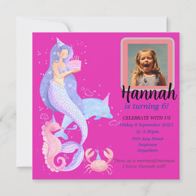 Chica de cumpleaños Invitación a la sirena (Anverso)