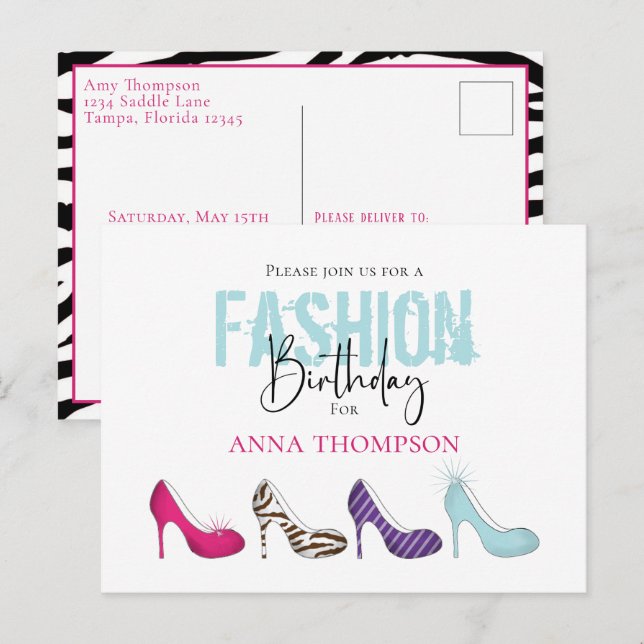 Chica de cumpleaños Invitación a zapatos modernos  (Anverso / Reverso)