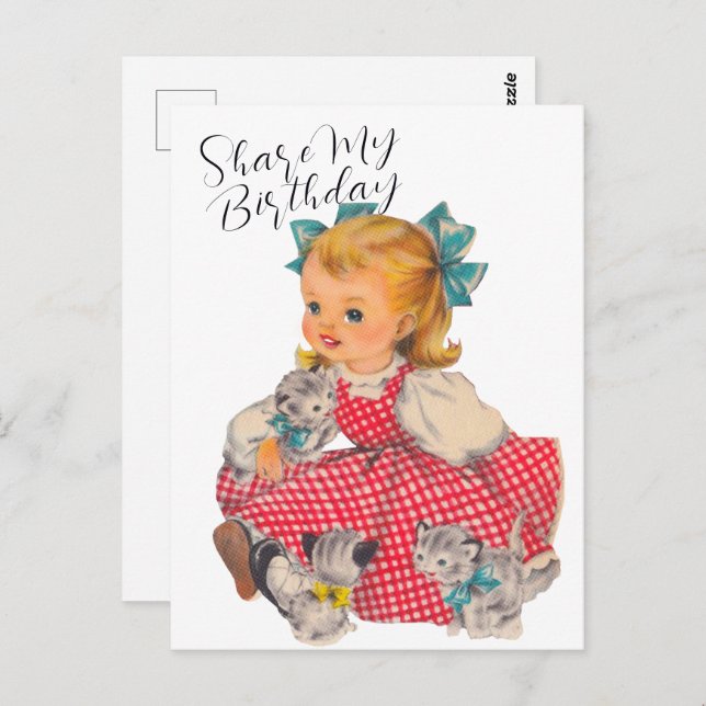 Chica DE CUMPLEAÑOS KITTENS | Tarjeta postal (Anverso / Reverso)