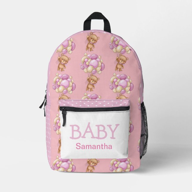 Chica de cumpleaños Tema del oso Mochila impresa (Anverso)