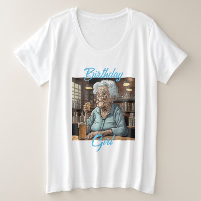 Chica de cumpleaños | Vieja bebe cerveza y disparo (Anverso del diseño)