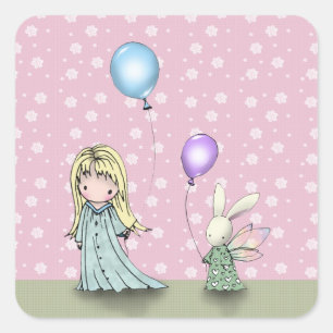 Chica de Cumpleaños y Conejo con Pegatinas de Glob