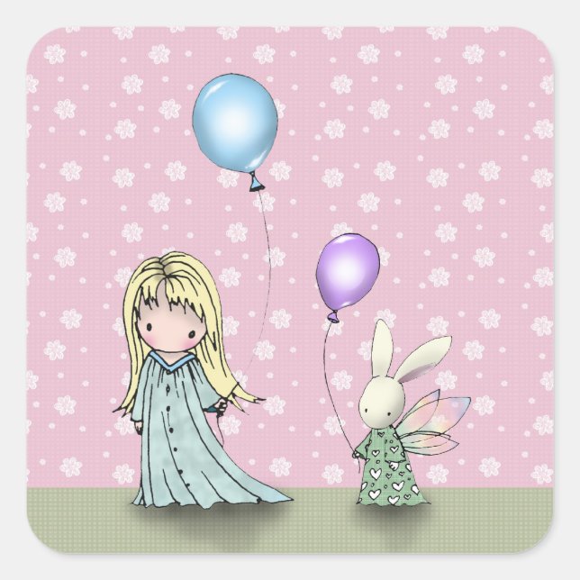 Chica de Cumpleaños y Conejo con Pegatinas de Glob (Anverso)