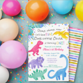Chica de dinosaurios 1ª invitación de cumpleaños c