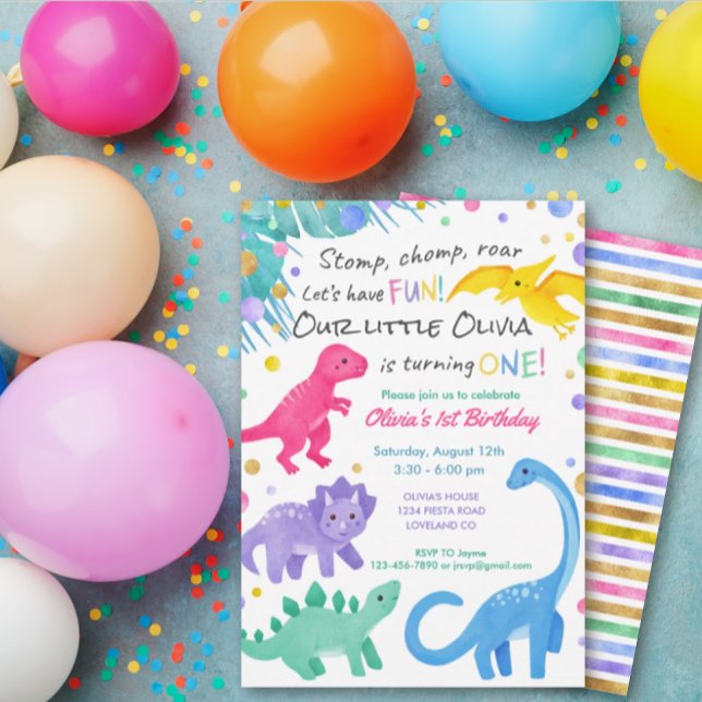 Chica de dinosaurios 1ª invitación de cumpleaños c (Subido por el creador)