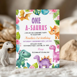 Chica de Dinosaurios Cute Invitación de cumpleaños