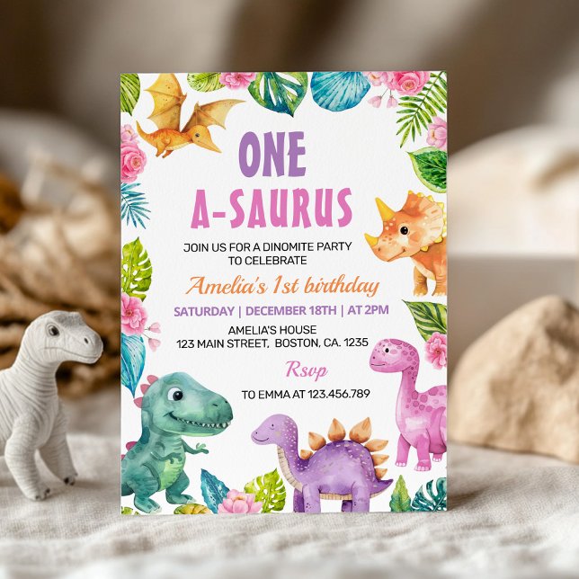 Chica de Dinosaurios Cute Invitación de cumpleaños (Subido por el creador)