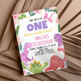 Chica de Dinosaurios Cute Invitación de cumpleaños