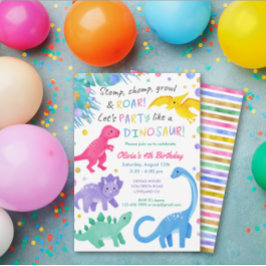 Chica de dinosaurios Invitación de cumpleaños lind