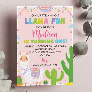 Chica de diversión de Llama Invitación de cumpleañ