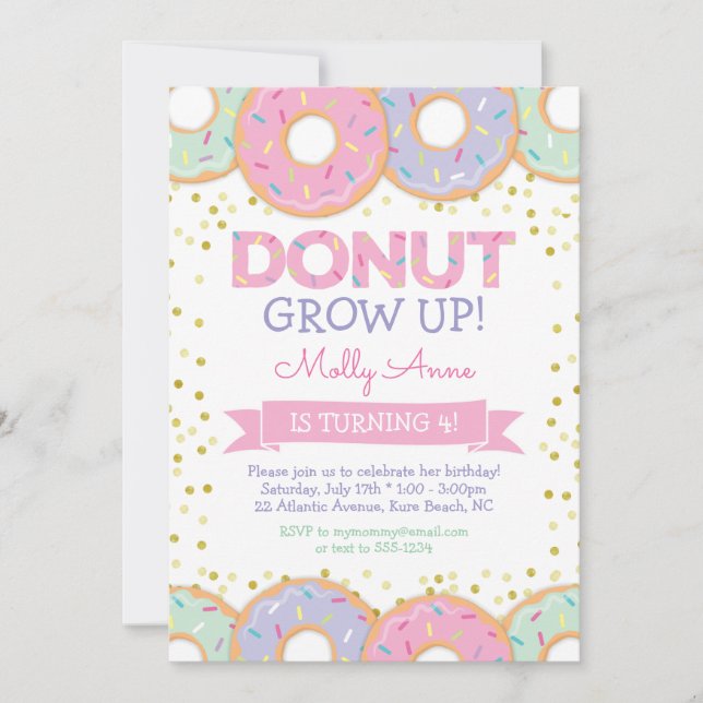 Chica de Donut Rosado Invitación de cumpleaños Dor (Anverso)