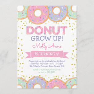 Chica de Donut Rosado Invitación de cumpleaños Dor