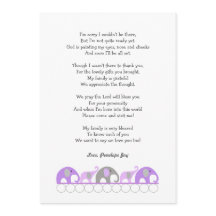 Chica de ducha de bebé gracias notas con poema