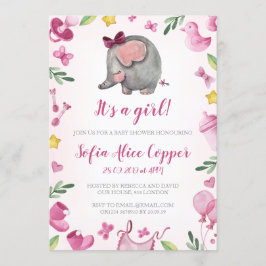 Chica de ducha de bebé Invitación | Rosa | Elefant