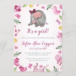 Chica de ducha de bebé Invitación | Rosa | Elefant
