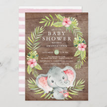 Chica de elefante rosa invitación rusa a Baby Show