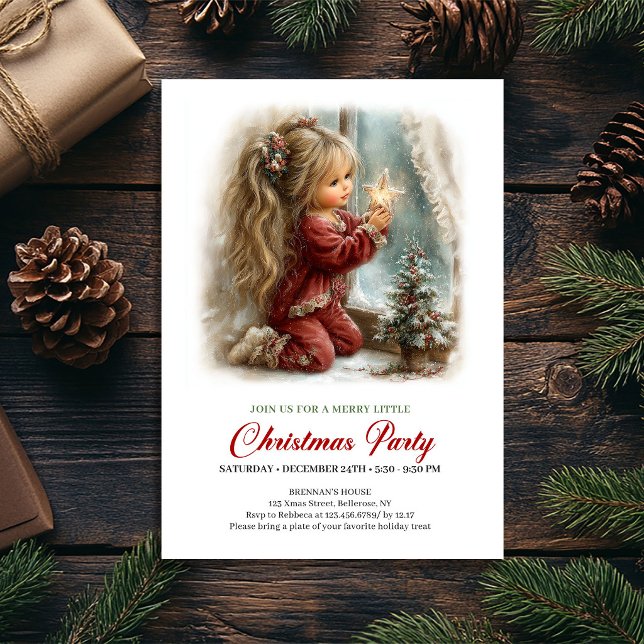 Chica de escena invernal caprichosa invitación a f (Whimsical Winter Scene Girl Festive Party Invitation

)