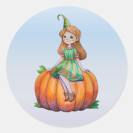 Chica de fantasía en un Pegatina de calabaza