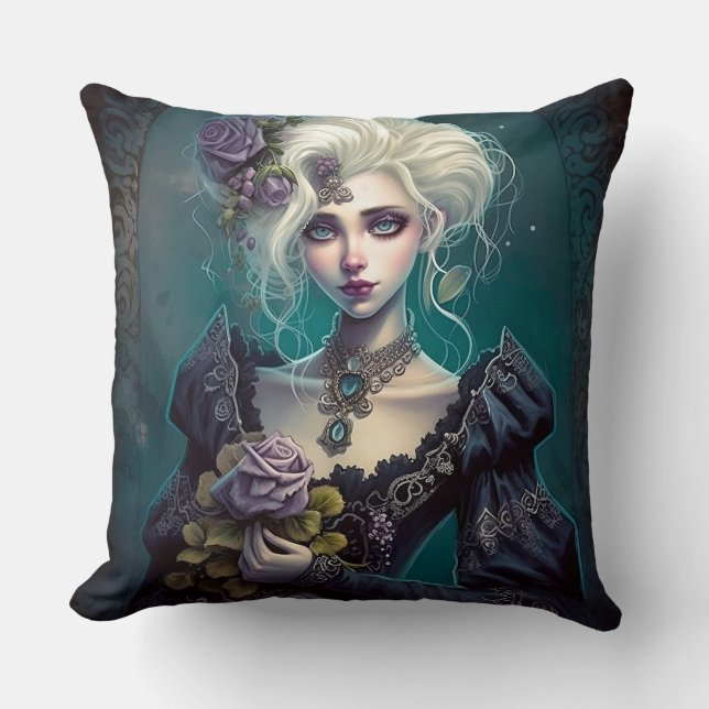 Chica de fantasía gótica con almohada de flores de (Anverso)