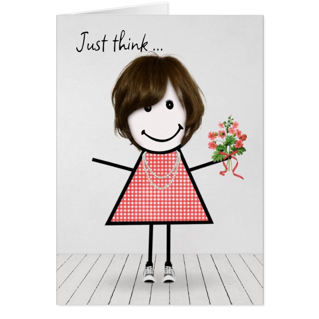 Chica de Figura de Palo con Bouquet de Cumpleaños (Frente)