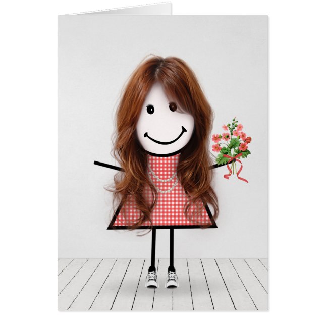 Chica de Figura de Palo con Bouquet de Cumpleaños (Frente)