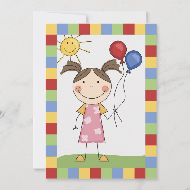Chica de Figura de Palos con Invitación de Cumplea (Anverso)