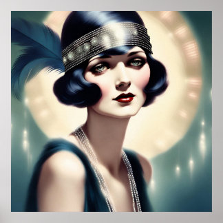 Chica de Flapper retro vintage de arte femenino de