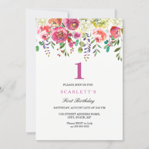 Chica de Flores de Melocotón Rosado Invitación de 