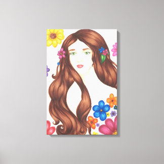Chica de flores Lienzo envuelto (16" x 24")