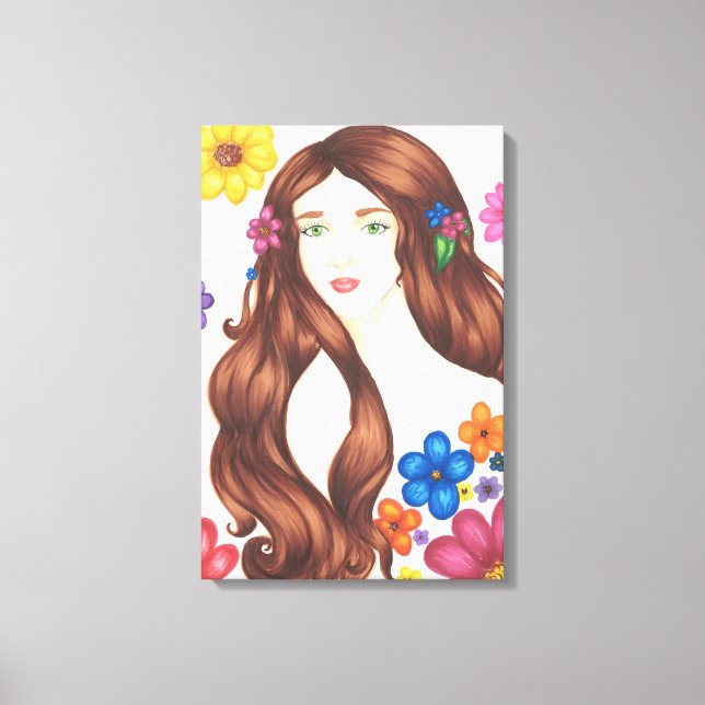 Chica de flores Lienzo envuelto (16" x 24") (Anverso)