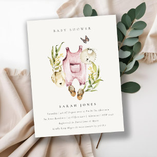 Chica de follaje rosado Invitación a Baby Shower
