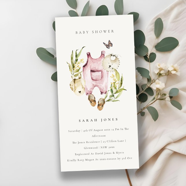 Chica de follaje rosado Invitación a Baby Shower (Subido por el creador)