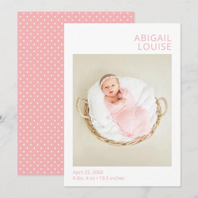 Chica de fotografía moderna Anuncio de nacimiento (Anverso / Reverso)