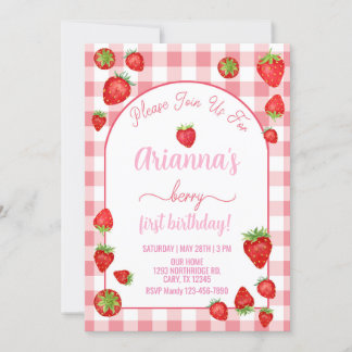 Chica de fresa berry primera invitación de cumplea