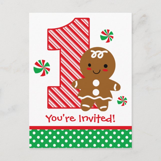 Chica de Gingerbread Invitación a Cumpleaños (Anverso)