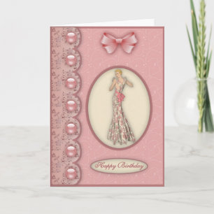 Chica de glamour en rosa - Tarjeta de cumpleaños