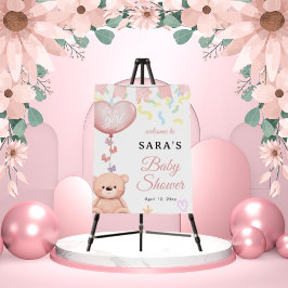 Chica de globo rosado lindo cartel de bienvenida d