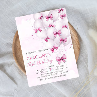 Chica de globos de arcos rosados Invitación de cum
