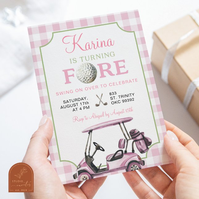 Chica de golf Pink Preppy 4 Invitación de cumpleañ (Subido por el creador)