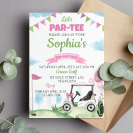 Chica de golf rosado Invitación a fiesta de cumple